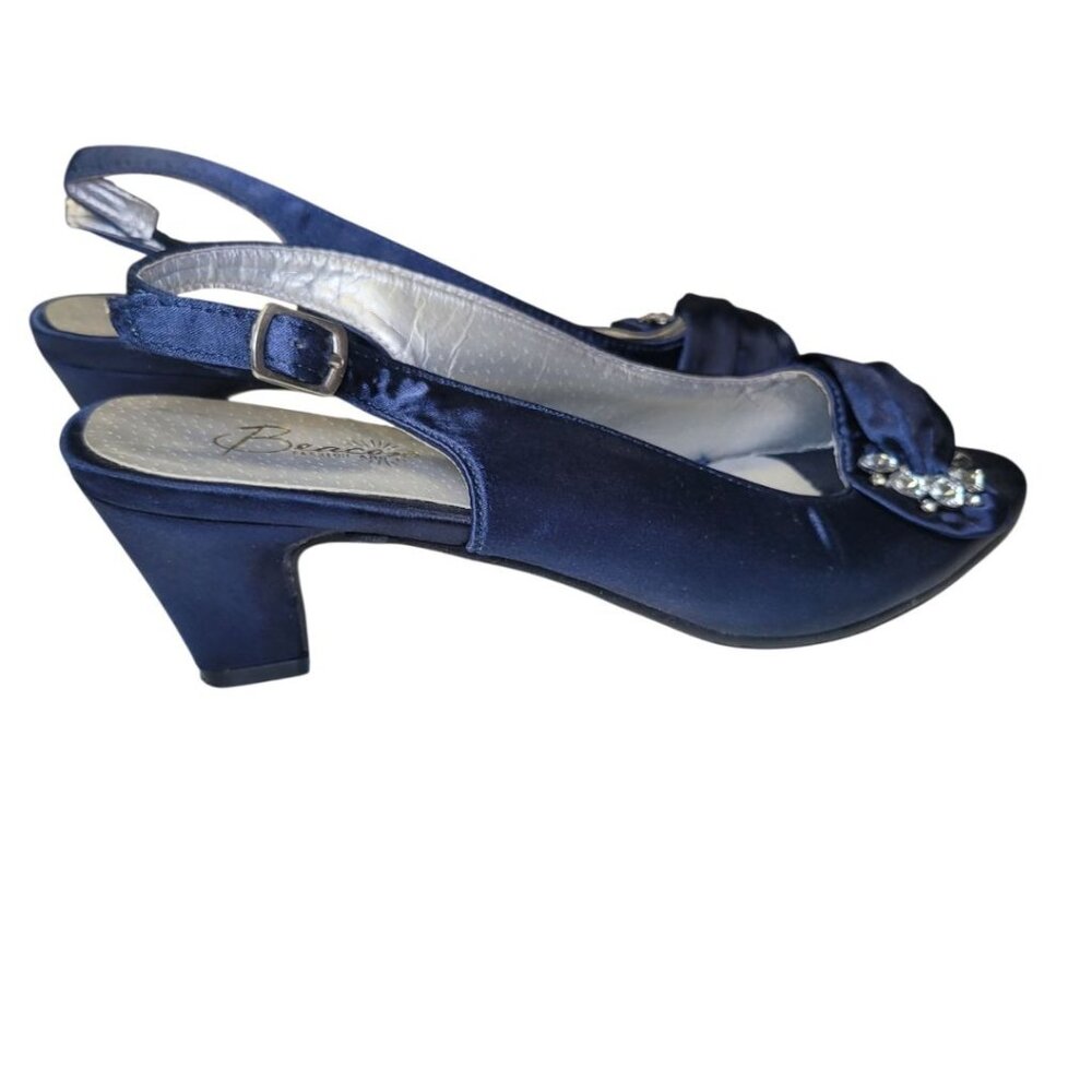 Beacon Fashion Heels Shoes Satin Blue 2 Inch Wedding Mother Bride Groom Womens 8 - Picture 2 of 11
